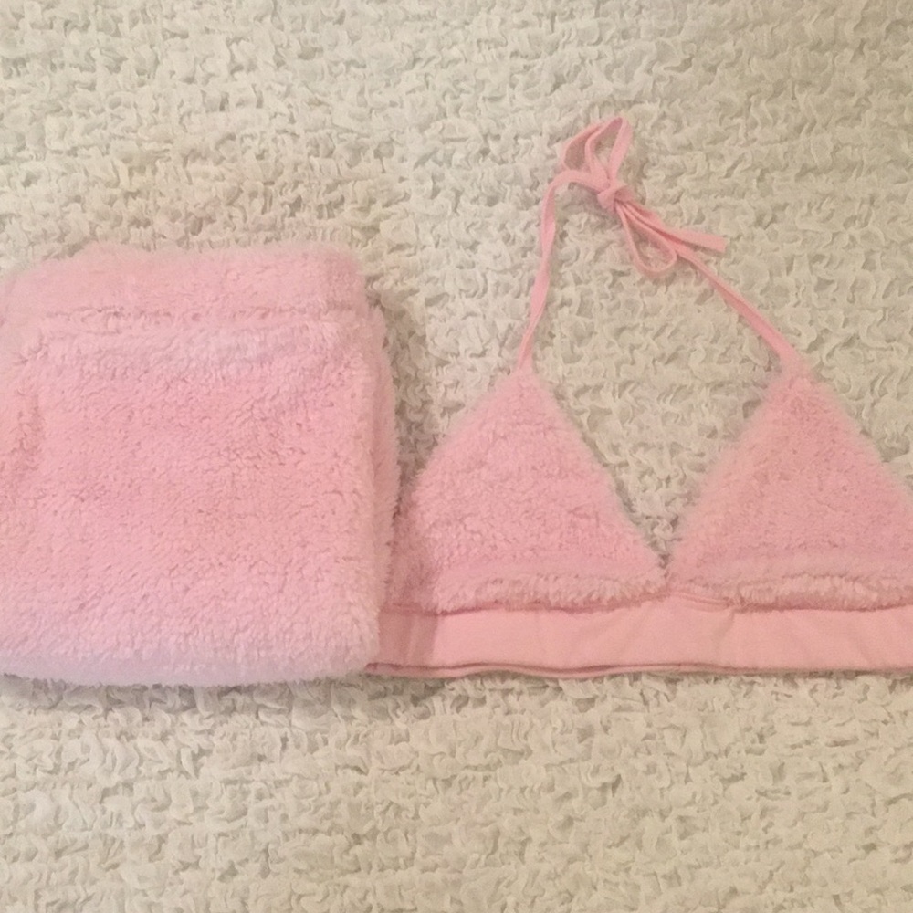 Fuzzy Pink Bikini Top & Skirt Rave SET - Picture 8 of 8